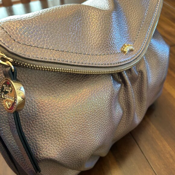 Juicy Couture Iridescent Fold Over Zip Flap Crossbody Metallic Gray - Picture 16 of 16